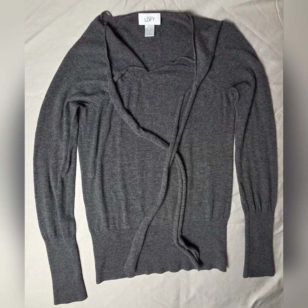 Ann Taylor LOFT Extra Fine Merino Wool Wrap Cardigan Size S Dark Grey